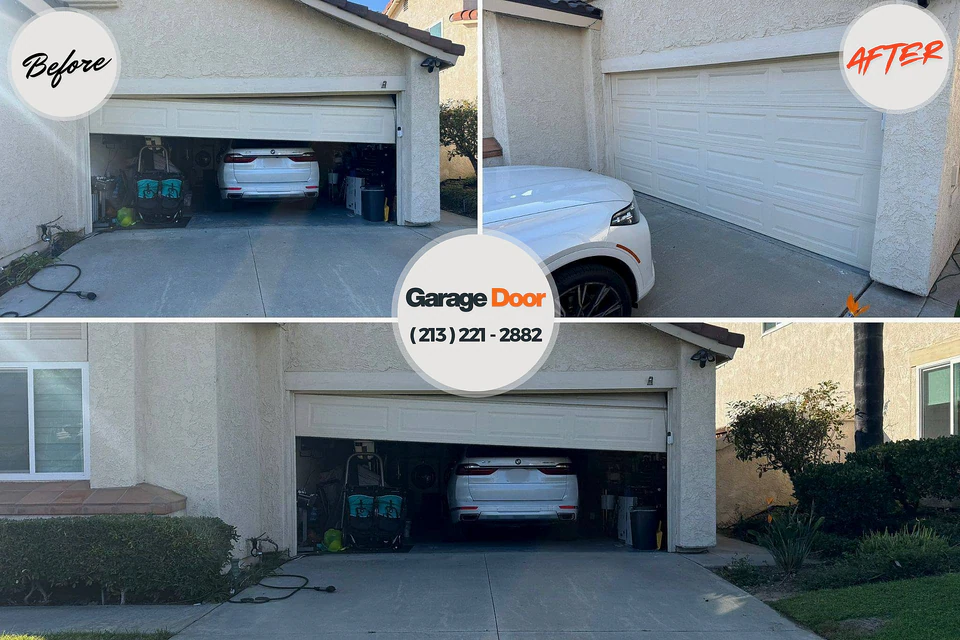 Before and after: garage door repair Wallingford Center, CT